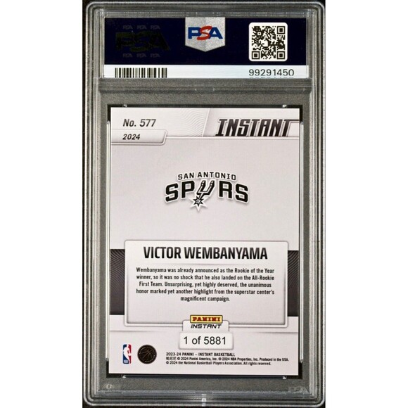 Victor Wembanyama 2023 Panini NBA All-Rookie 1st Team #577 Rookie Card PSA 8 - Picture 2 of 2